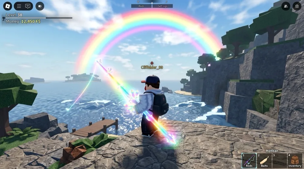 Rainbow Cluster Rod at Castaway Cliffs in Roblox Fisch