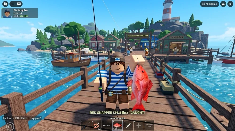 Catching Red Snapper at Moosewood Island Dock in Roblox Fisch
